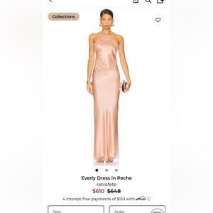 Retrofete Everly Dress in Peach, size small